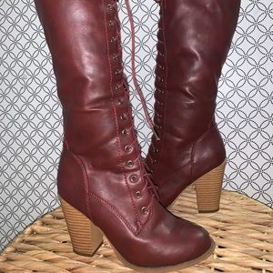 Knee High Lace Up Boots w/ Heel